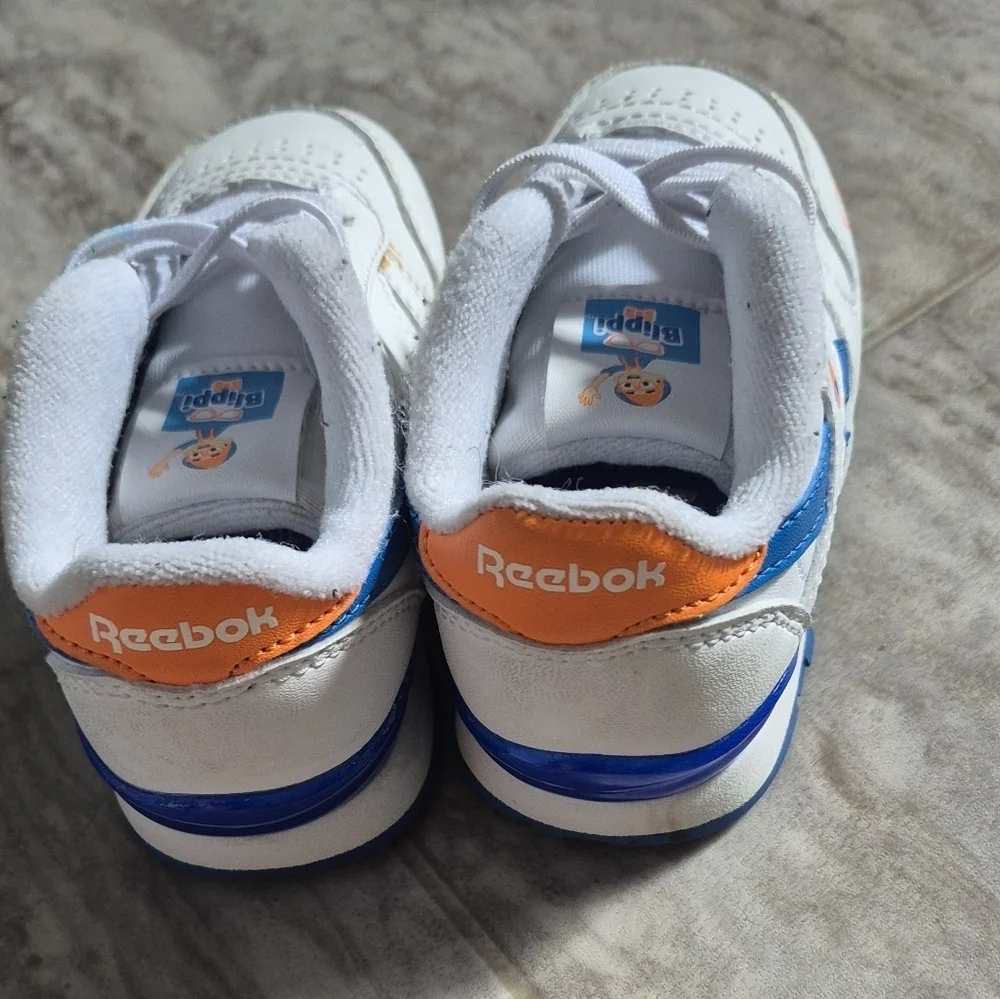 Reebok Kids Sneakers in White and Blue with Orange Accents